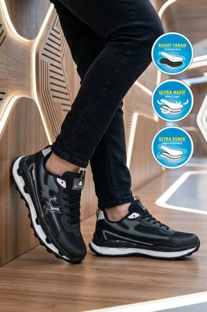 Siyah-Beyaz Ortopedik Erkek Spor Ayakkabı 2493 M
