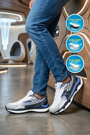 Beyaz-Buz-Saks Ortopedik Erkek Spor Ayakkabı 2493 M