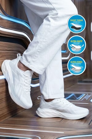 Beyaz Ortopedik Hafızalı Tabanlı Erkek Spor Ayakkabı 5026 M