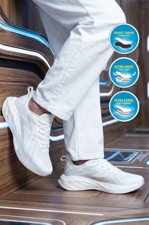 Beyaz Ortopedik Hafızalı Tabanlı Erkek Spor Ayakkabı 5026 M