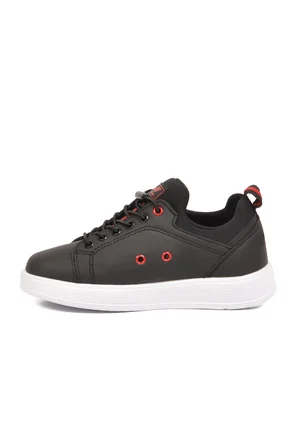 Siyah-Kırmızı Lastik Bağcıklı Comfort Rahat Tabanlı Erkek Çocuk Sneaker Balase F