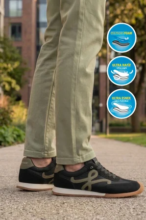 Siyah Bağcıklı Hafızalı Rahat Tabanlı Retro Erkek Casual Ayakkabı Sneaker E472 M