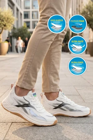 Krem Fileli Memory Foam Erkek Günlük Spor Ayakkabı Hafif Esnek Sneaker E275 M