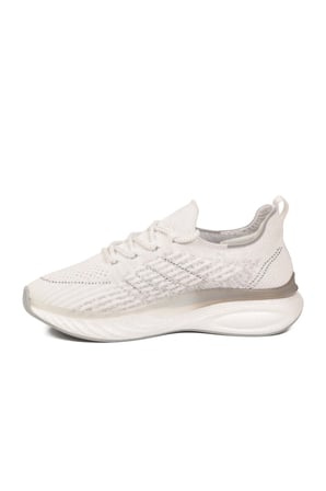 Beyaz Geniş Kalıp Anorak Hafızalı Rahat Tabanlı Kadın Yürüyüş ve Spor Ayakkabı Sneaker B264 Z