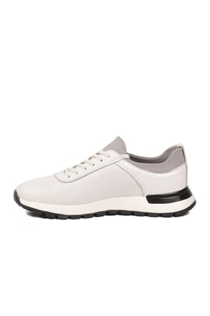 Erkek Beyaz Hakiki Deri Casual Ayakkabı Bağcıklı Rahat Konfor Tabanlı Sneaker M294 M