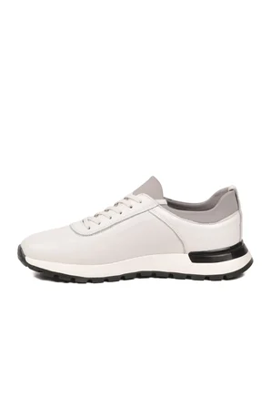 Erkek Beyaz Hakiki Deri Casual Ayakkabı Bağcıklı Rahat Konfor Tabanlı Sneaker M294 M