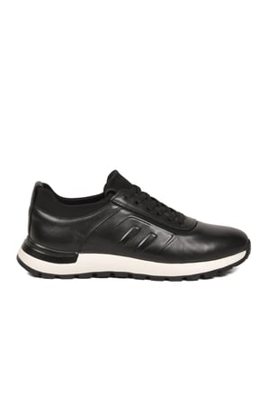 Erkek Siyah Hakiki Deri Casual Ayakkabı Bağcıklı Rahat Konfor Tabanlı Sneaker M294 M