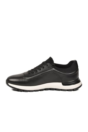 Erkek Siyah Hakiki Deri Casual Ayakkabı Bağcıklı Rahat Konfor Tabanlı Sneaker M294 M