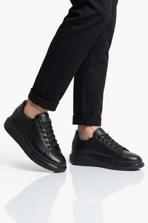 Siyah Memory Foam Hakiki Deri Erkek Spor Ayakkabı Premium Casual Sneaker 6601 M