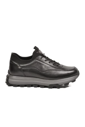 Siyah Premium Hakiki Deri Erkek Casual Ayakkabı Memory Kalın Tabanlı Sneaker M084-2 M