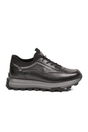 Siyah Premium Hakiki Deri Erkek Casual Ayakkabı Memory Kalın Tabanlı Sneaker M084-2 M