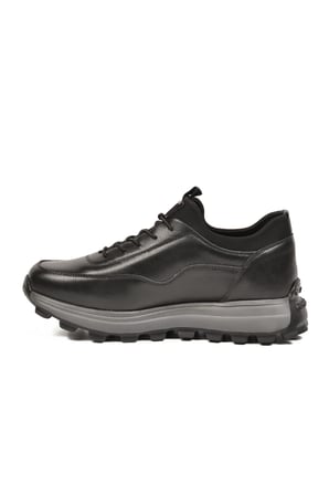 Siyah Premium Hakiki Deri Erkek Casual Ayakkabı Memory Kalın Tabanlı Sneaker M084-2 M