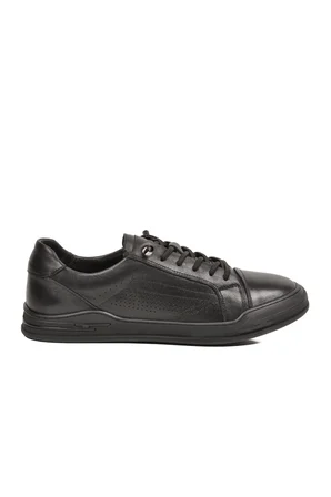 Siyah Hakiki Deri Erkek Sneaker Delikli Nefes Alabilen Casual Memory Taban M682 M
