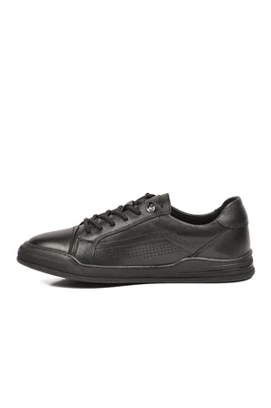 Siyah Hakiki Deri Erkek Sneaker Delikli Nefes Alabilen Casual Memory Taban M682 M