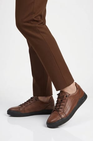Ceviz Hakiki Deri Erkek Sneaker Delikli Nefes Alabilen Casual Memory Taban M682 M