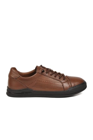 Ceviz Hakiki Deri Erkek Sneaker Delikli Nefes Alabilen Casual Memory Taban M682 M