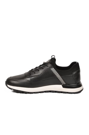 Siyah Hakiki Deri Erkek Casual Sneaker Memory Taban Premium Casual Ayakkabı M033 M