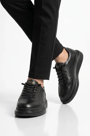 Siyah Hakiki Deri Erkek Sneaker  Memory Taban Premium Casual Ayakkabı M704-1 M