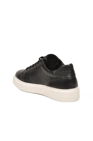 Erkek Siyah Hakiki Deri Bağcıklı Rahat Smart Casual Ayakkabı Sneaker M196 M