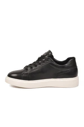 Erkek Siyah Hakiki Deri Bağcıklı Rahat Smart Casual Ayakkabı Sneaker M196 M