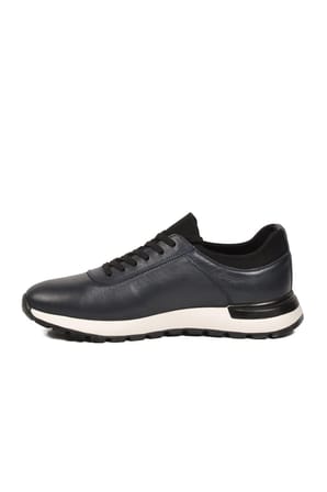 Erkek Lacivert Hakiki Deri Casual Ayakkabı Bağcıklı Rahat Konfor Tabanlı Sneaker M294 M
