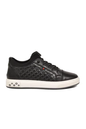 Siyah Hakiki Deri Kroko Desenli Rahat Şık Erkek Casual Ayakkabı Sneaker 6424-1 M