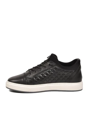 Siyah Hakiki Deri Kroko Desenli Rahat Şık Erkek Casual Ayakkabı Sneaker 6424-1 M
