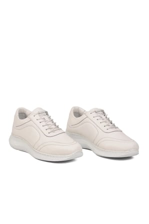 Beyaz Hakiki Deri Hafızalı Taban Lastik Bağcıklı Kadın Casual Ayakkabı Sneaker 8439 Z