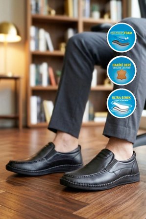 Erkek Siyah Hakiki Deri Hafızalı Rahat Taban Şık Smart Casual Ayakkabı Loafer M741 M