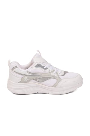 Beyaz-Gri Fileli Bağcıklı Nefes Alan Rahat Tabanlı Unisex Yürüyüş ve Spor Ayakkabı 26106 G