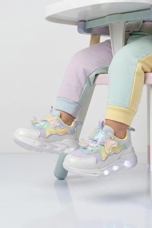Lila Cırtlı Işıklı Anatomik Bebek Spor Ayakkabı Sneaker Aria B