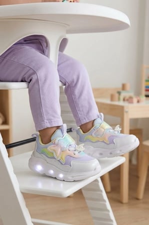 Lila Cırtlı Işıklı Anatomik Bebek Spor Ayakkabı Sneaker Aria B