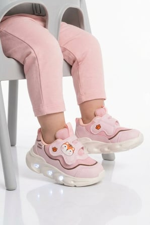 Pudra Cırtlı Işıklı Anatomik Bebek Spor Ayakkabı Sneaker Aria B