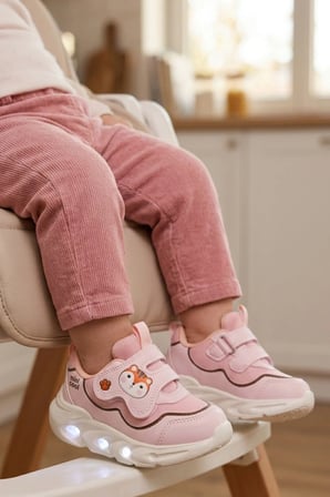 Pudra Cırtlı Işıklı Anatomik Bebek Spor Ayakkabı Sneaker Aria B
