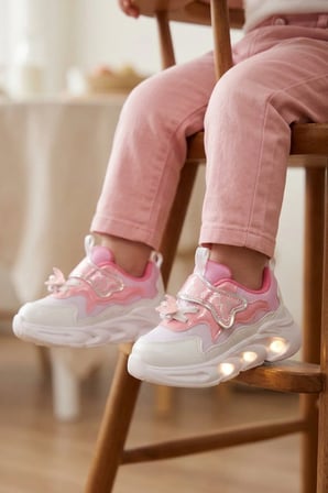Pudra Cırtlı Işıklı Desenli Anatomik Bebek Spor Ayakkabı Sneaker Aida B