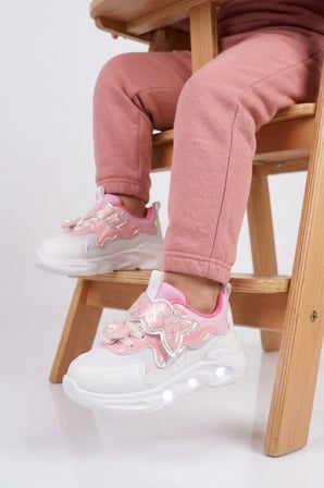 Pudra Cırtlı Işıklı Desenli Anatomik Bebek Spor Ayakkabı Sneaker Aida B