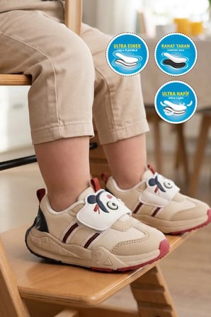 Kum Cırtlı Desenli Anatomik Bebek İlk Adım Spor Ayakkabı Sneaker Orion İA