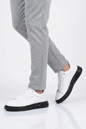 Erkek Beyaz-Siyah Bağcıklı Kalın Taban Erkek Casual Ayakkabı Sneaker 8078 Dashor M