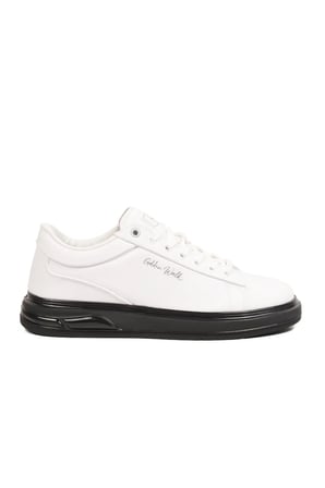 Erkek Beyaz-Siyah Bağcıklı Kalın Taban Erkek Casual Ayakkabı Sneaker 8078 Dashor M
