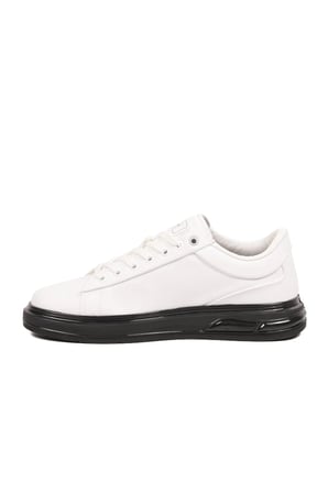 Erkek Beyaz-Siyah Bağcıklı Kalın Taban Erkek Casual Ayakkabı Sneaker 8078 Dashor M