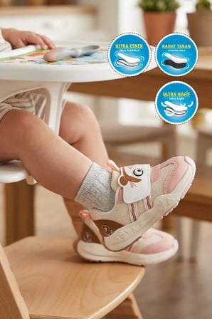 Somon Cırtlı Desenli Anatomik Bebek İlk Adım Spor Ayakkabı Sneaker Orion İA