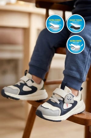 Lacivert Cırtlı Desenli Anatomik Bebek Spor Ayakkabı Sneaker Dorian İA