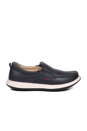 Erkek Lacivert Hakiki Deri Kolay Giyilebilir Hafızalı Rahat Taban Casual Ayakkabı Loafer 6501  M
