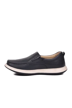 Erkek Lacivert Hakiki Deri Kolay Giyilebilir Hafızalı Rahat Taban Casual Ayakkabı Loafer 6501  M