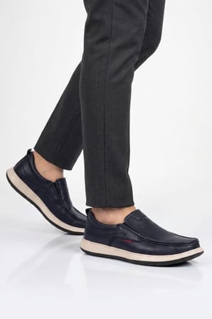 Erkek Lacivert Hakiki Deri Kolay Giyilebilir Hafızalı Rahat Taban Casual Ayakkabı Loafer 6501  M