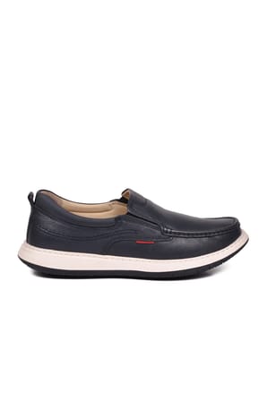 Erkek Lacivert Hakiki Deri Kolay Giyilebilir Hafızalı Rahat Taban Casual Ayakkabı Loafer 6501  M