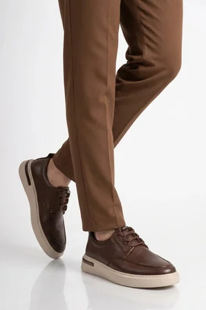 Kahve Hakiki Deri Lastik Bağcıklı Erkek Casual Ayakkabı 272302 M