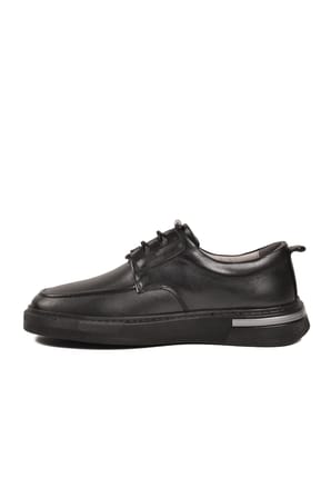 Siyah Hakiki Deri Lastik Bağcıklı Erkek Casual Ayakkabı 272302 M