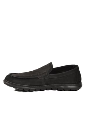 Siyah Nubuk Hakiki Deri Anatomik Hafızalı Rahat Taban Erkek Casual Ayakkabı Loafer M732
