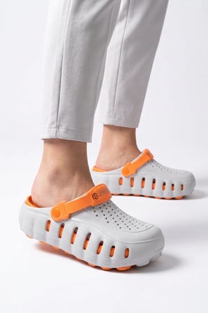 Buz-Turuncu Eva Hafif Rahat Yumuşak Taban Unisex Sabo Terlik Havuz Bahçe Terliği 2504